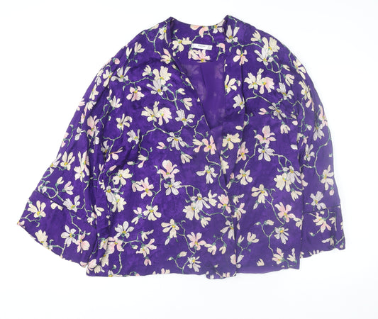 Mango Women’s Purple Floral Kimono Style Blouse Size 14