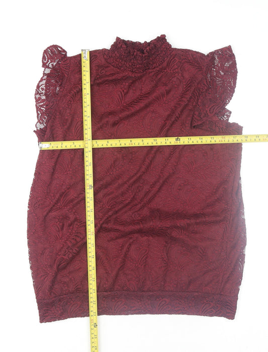 M&Co Women's Red Lace High Neck Sleeveless Tunic Blouse Size 12