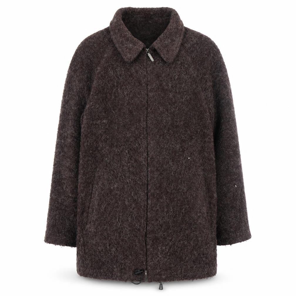 Sasha Women Brown Mohair Blend Mid-Length Zip Coat Size 12