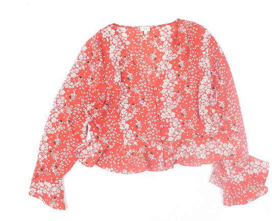 River Island Women's Red Floral Wrap Blouse Size 14