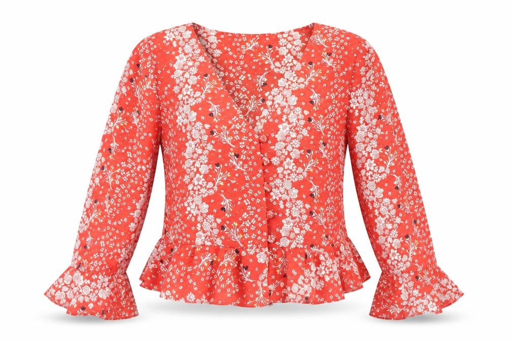 River Island Women's Red Floral Wrap Blouse Size 14