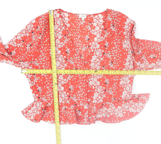 River Island Women's Red Floral Wrap Blouse Size 14