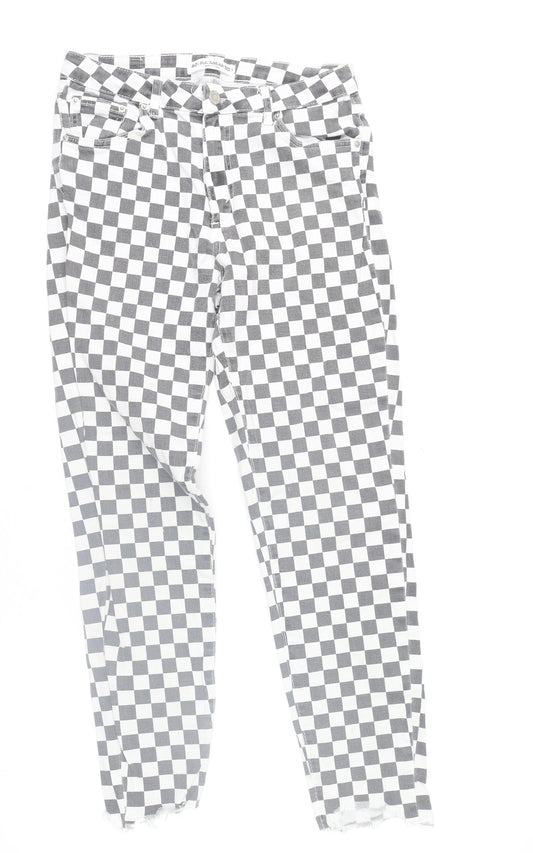 Pull&Bear Womens Black White Check Skinny Jeans Size 12