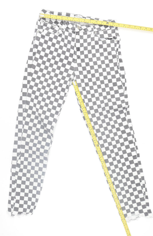 Pull&Bear Womens Black White Check Skinny Jeans Size 12