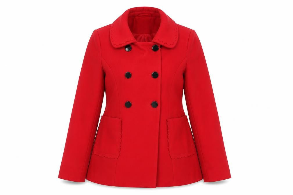 New Look Women Red Pea Coat Size 12 Mid Length Buttoned Classic Style