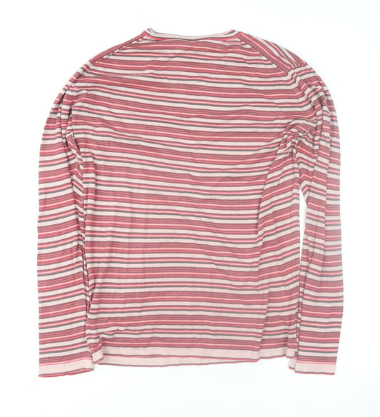 John Smedley Women's Pink Striped Cotton Long Sleeve T-Shirt Size S
