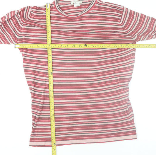 John Smedley Women's Pink Striped Cotton Long Sleeve T-Shirt Size S
