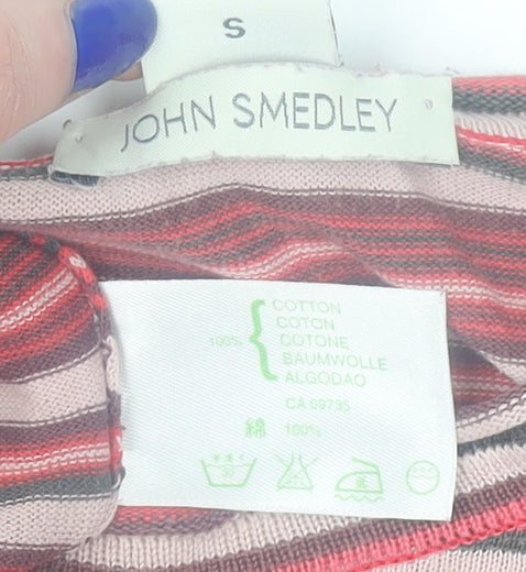 John Smedley Women's Pink Striped Cotton Long Sleeve T-Shirt Size S