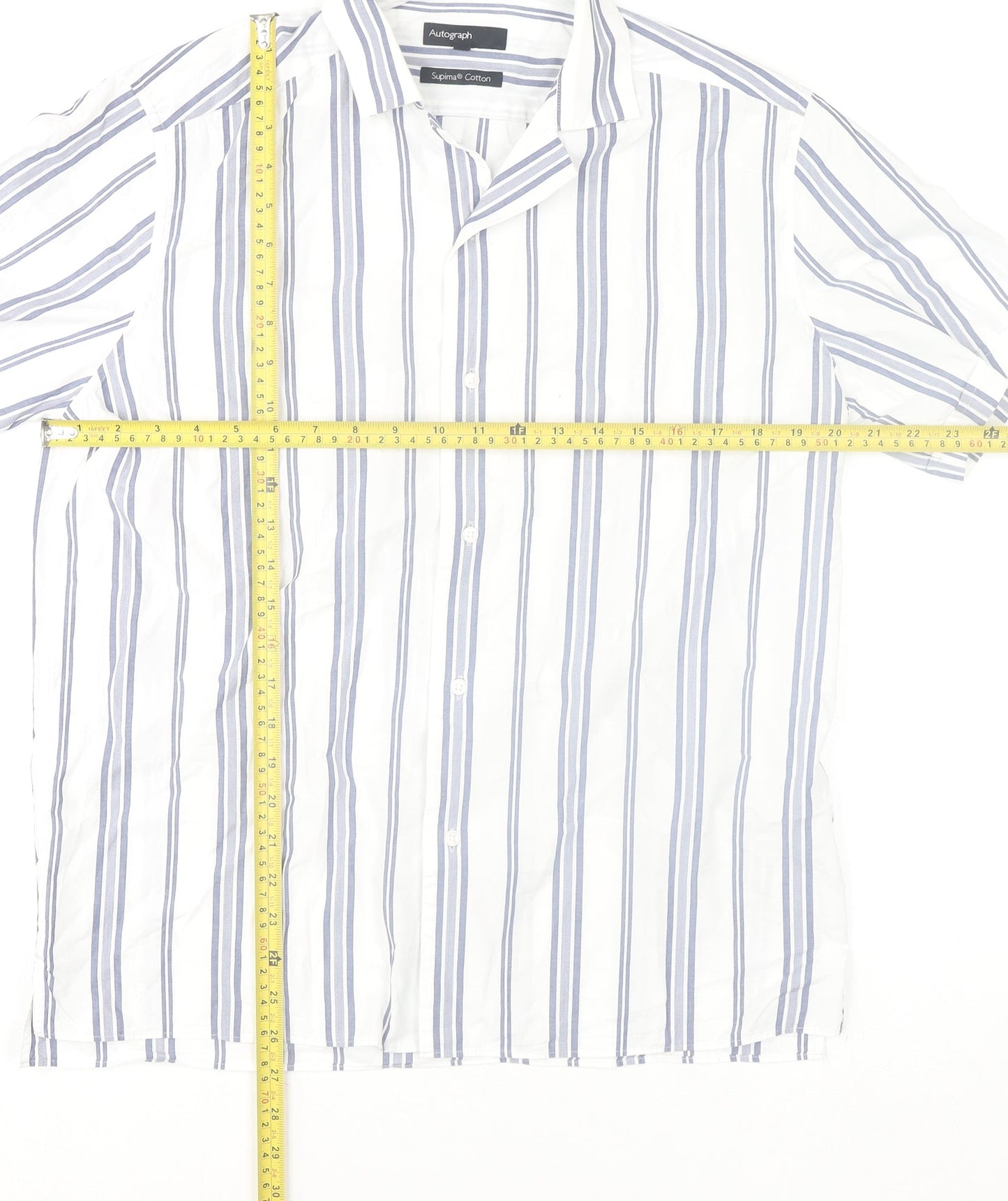 Marks and Spencer Men’s White Striped Cotton Short Sleeve Shirt Size M