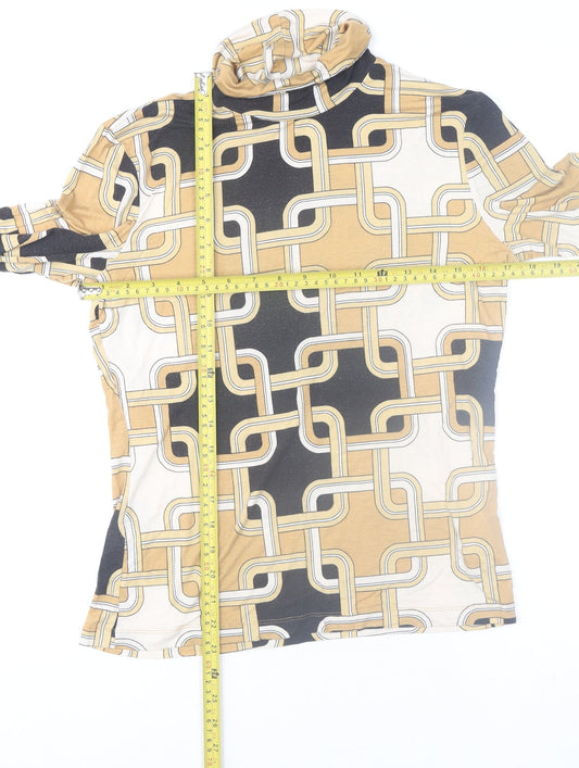 H&M Women’s Multicoloured Geometric Roll Neck Long Sleeve Top Size 12