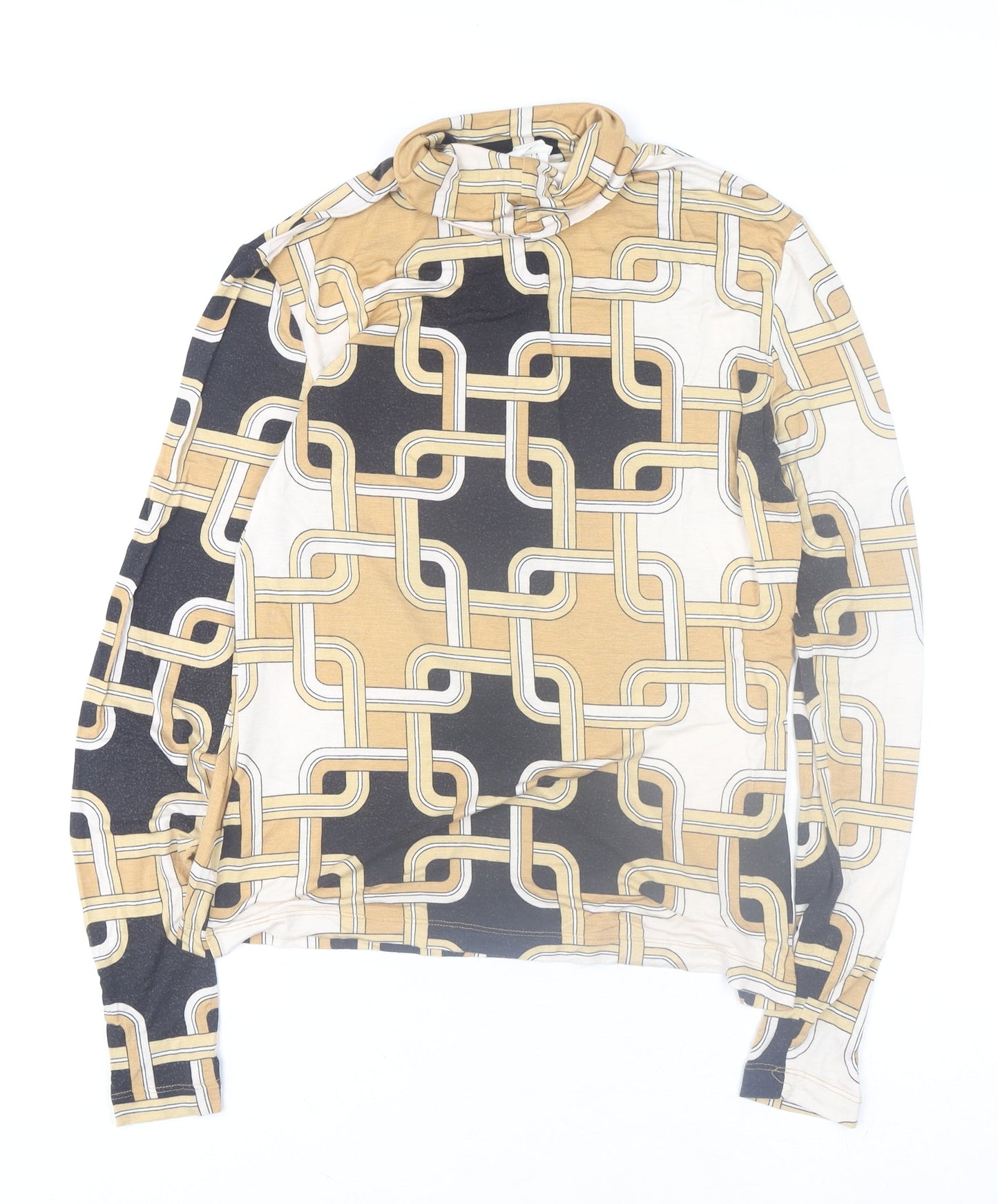 H&M Women’s Multicoloured Geometric Roll Neck Long Sleeve Top Size 12