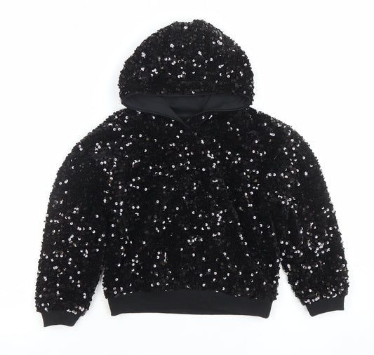 Dunnes Stores Girls Black Sequin Pullover Hoodie 4-5 Years