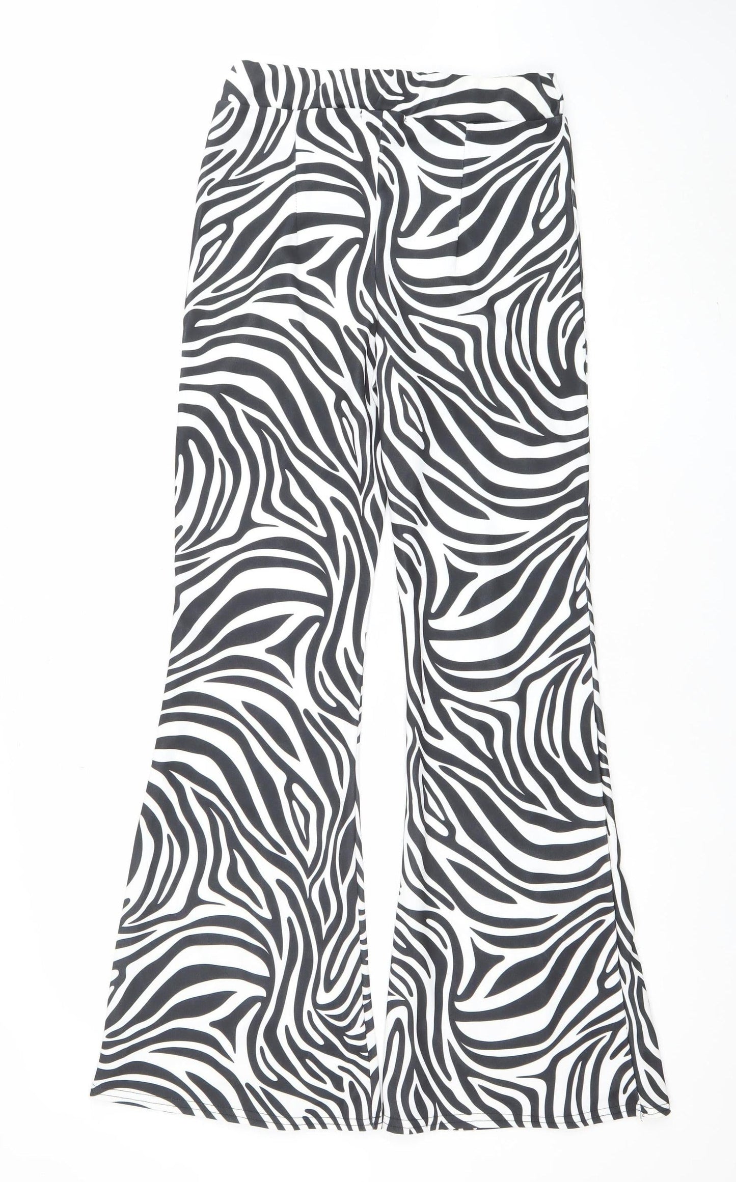 Stylewise Womens Black White Zebra Print Flared Trousers Size 12