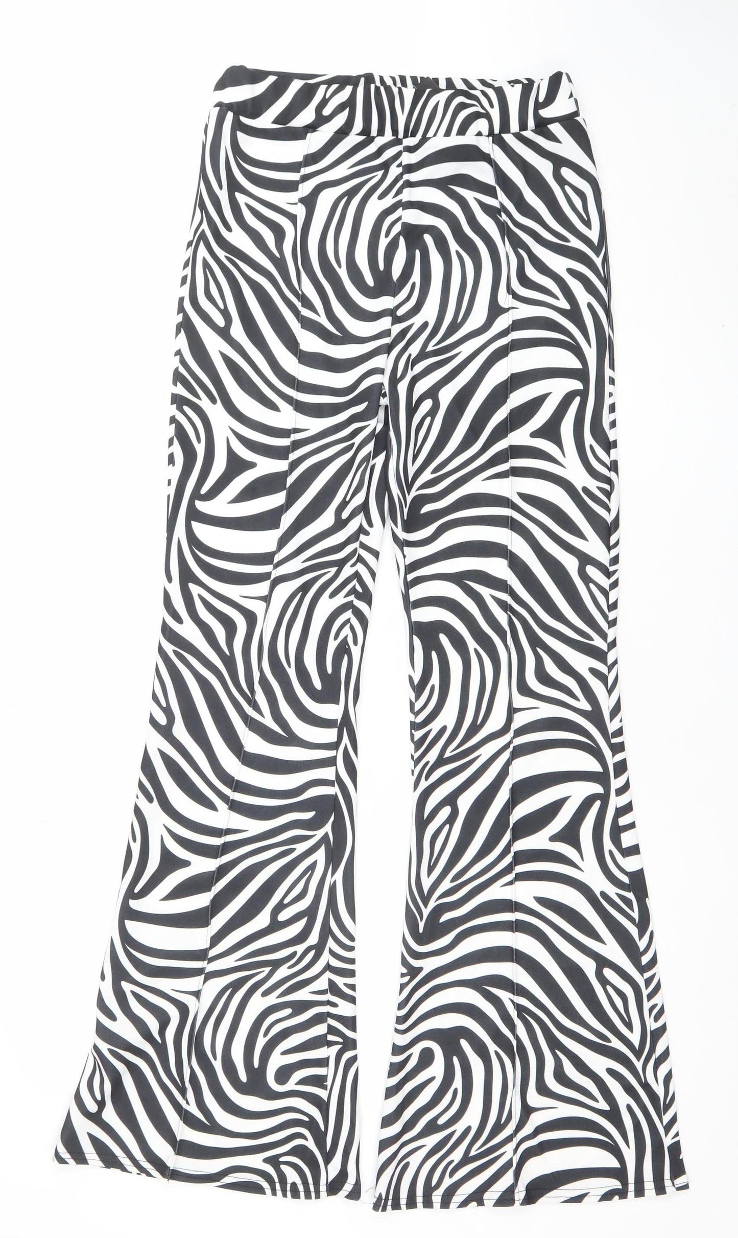 Stylewise Womens Black White Zebra Print Flared Trousers Size 12