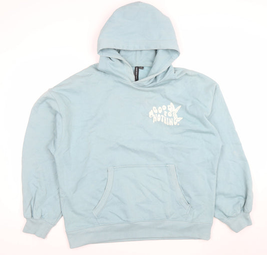 Good For Nothing Women's Blue Pullover Hoodie Small Butterfly Graphic