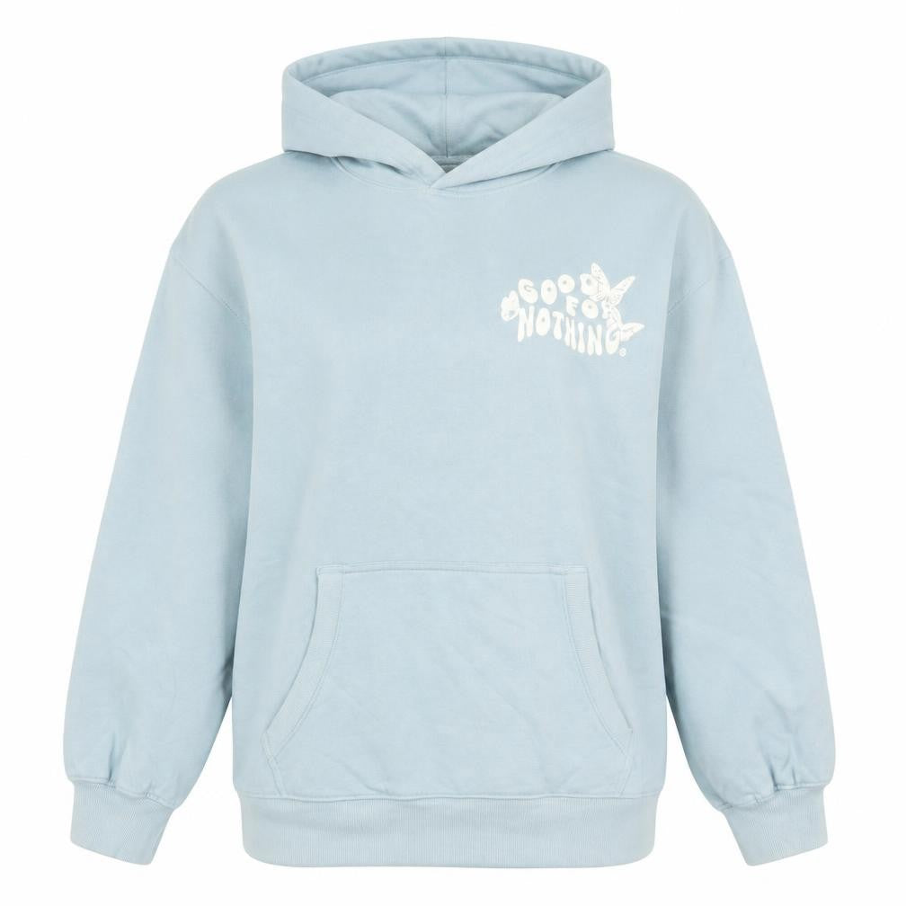 Good For Nothing Women's Blue Pullover Hoodie Small Butterfly Graphic