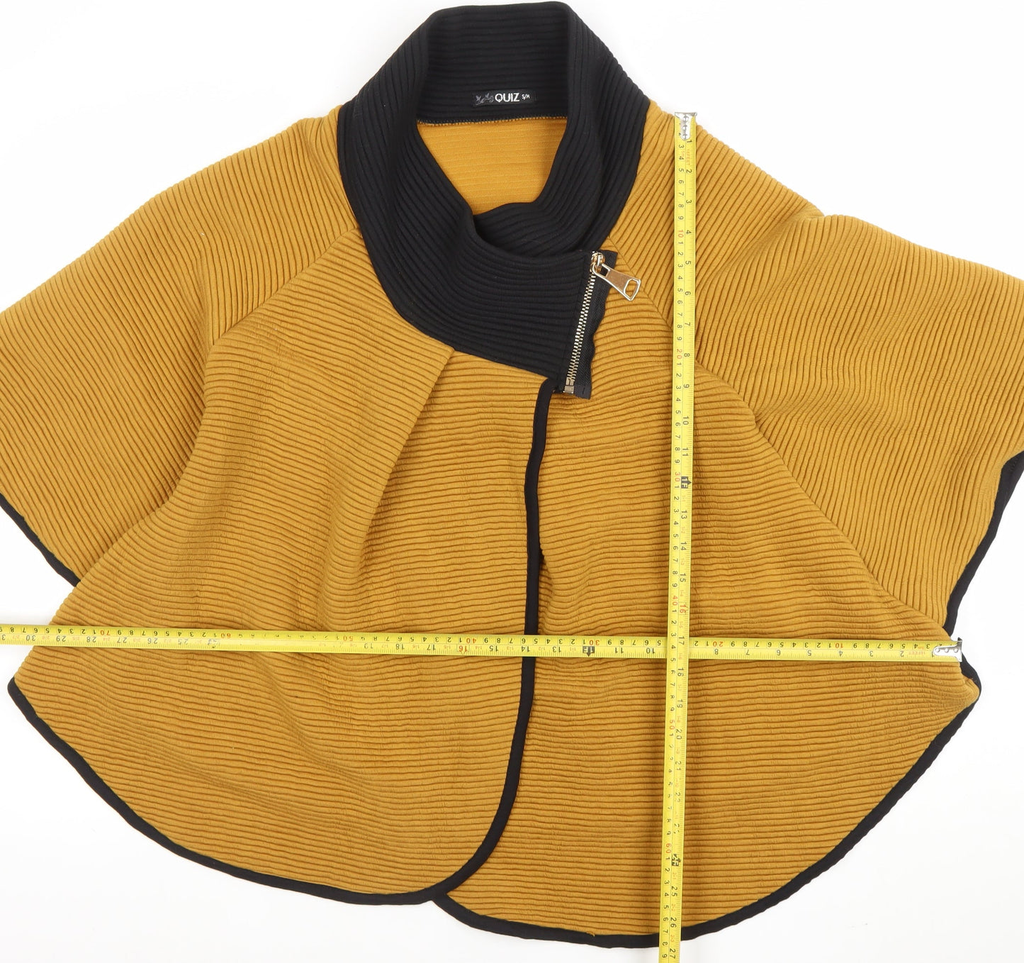 Quiz Women Brown Short Cape Jacket S/M Knit Zip Collar