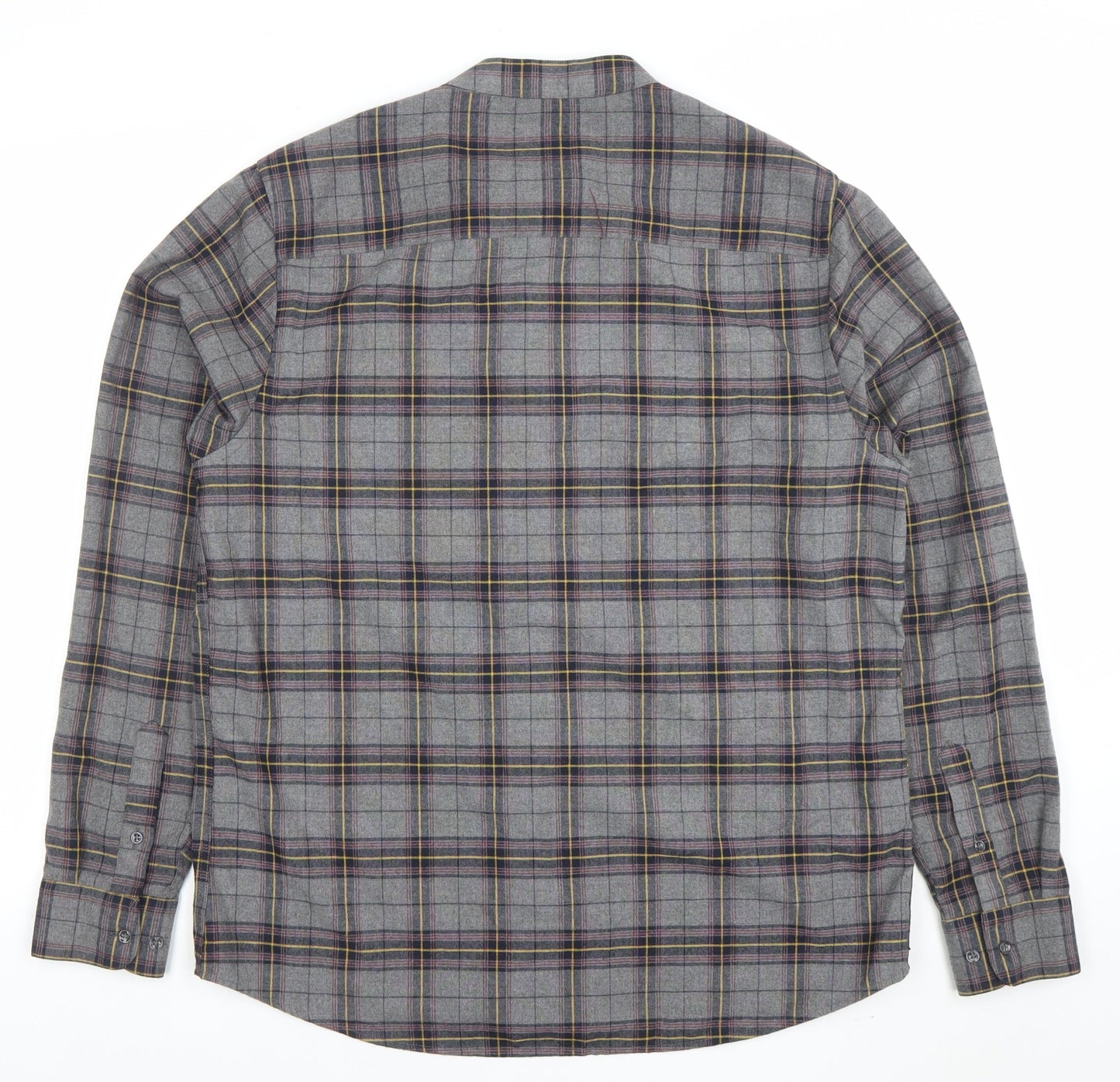 Paul Calvin Men's Grey Checked Long Sleeve Band Collar Shirt Size L