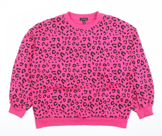 QED London Womens Pink Leopard Print Pullover Sweatshirt M/L