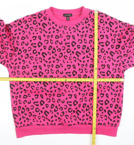 QED London Womens Pink Leopard Print Pullover Sweatshirt M/L