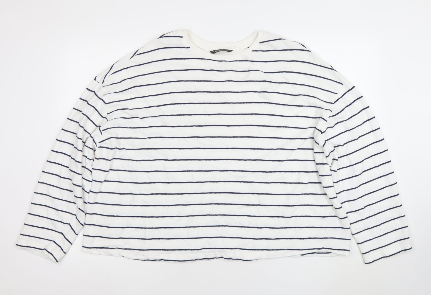 Dunnes Women White Navy Striped Cotton Long Sleeve T-Shirt XL