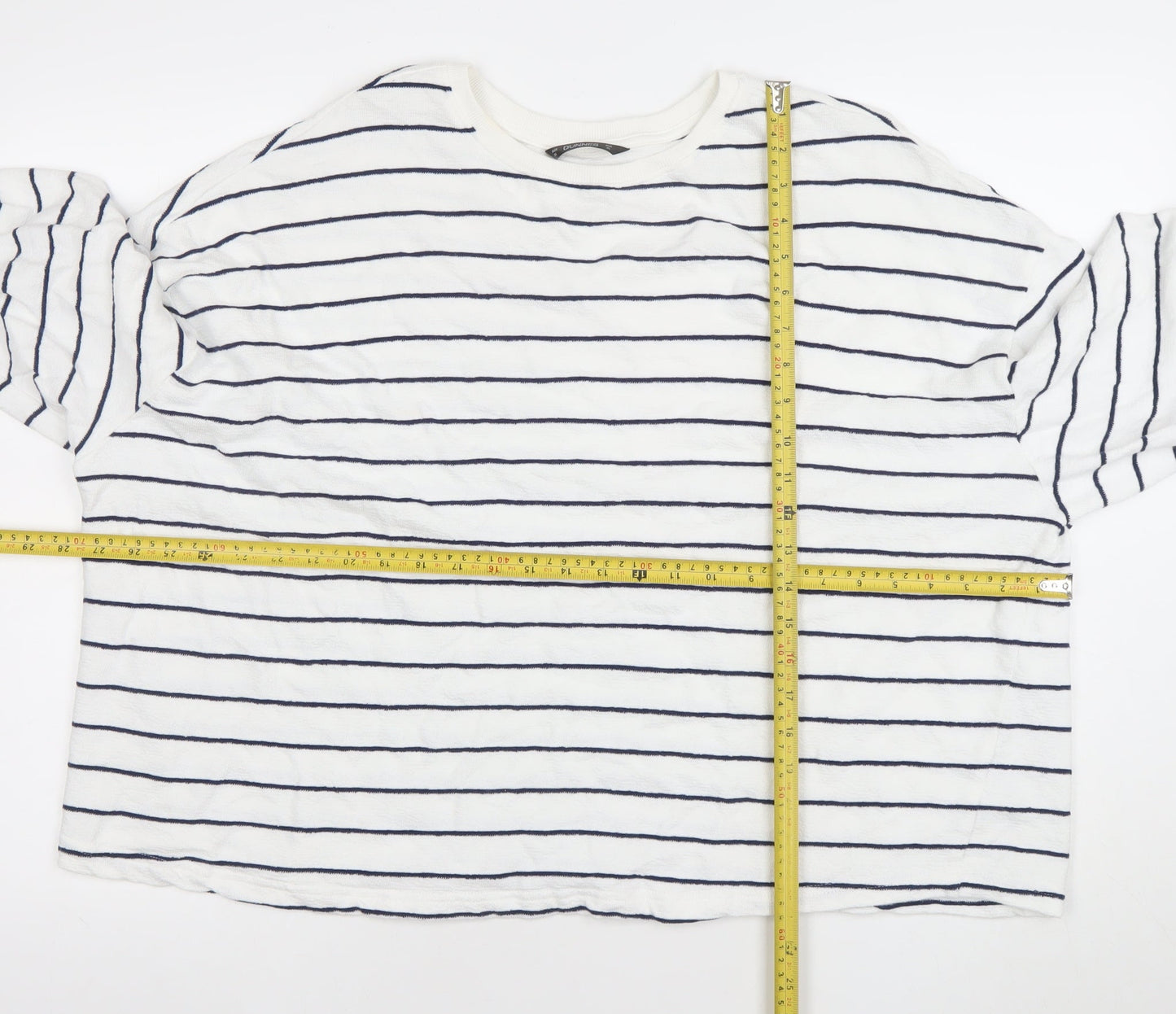 Dunnes Women White Navy Striped Cotton Long Sleeve T-Shirt XL