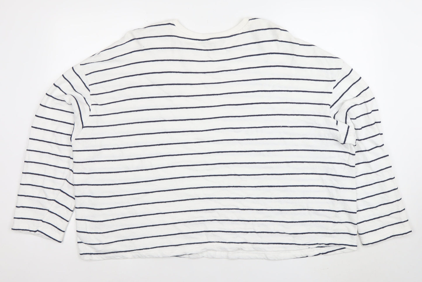 Dunnes Women White Navy Striped Cotton Long Sleeve T-Shirt XL