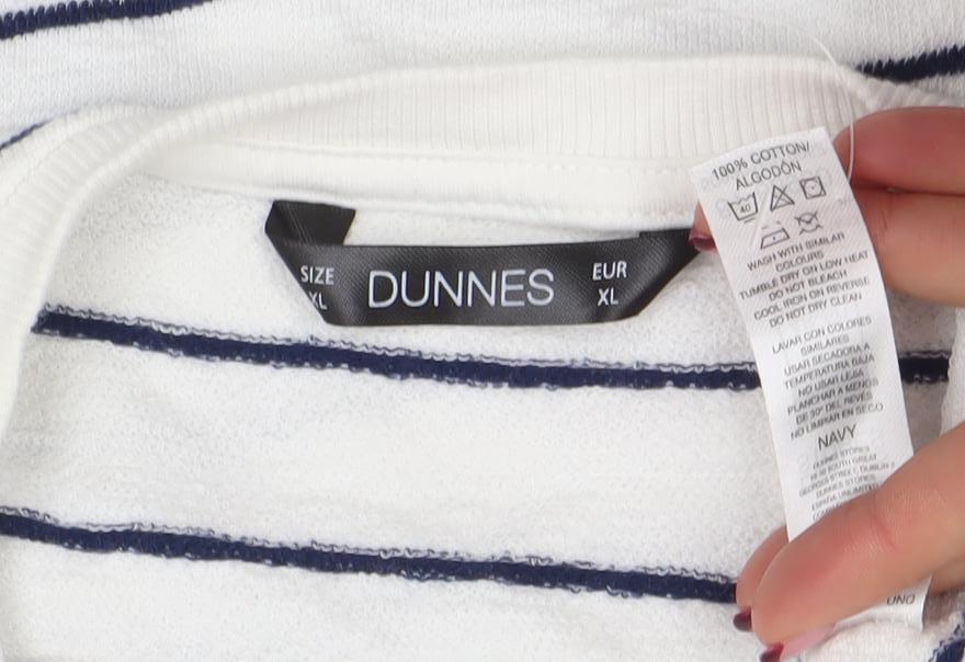 Dunnes Women White Navy Striped Cotton Long Sleeve T-Shirt XL