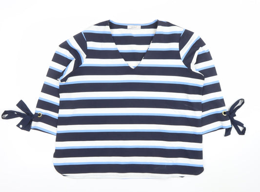 Marks and Spencer Women’s Navy Stripe V-Neck Blouse UK 20