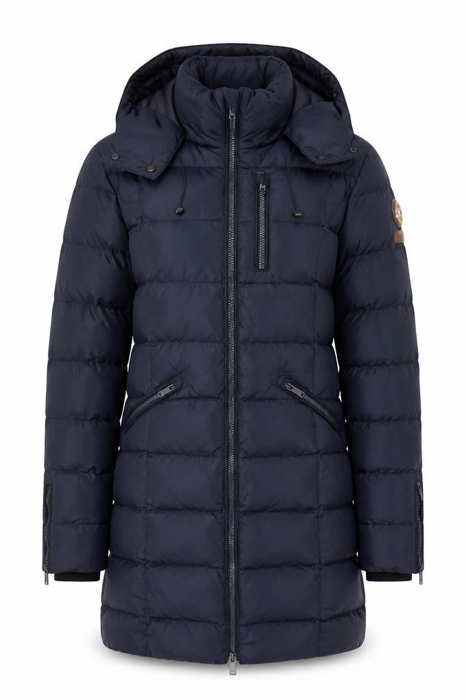 Superdry Women Blue Long Puffer Jacket Size 8 Hooded Down Coat