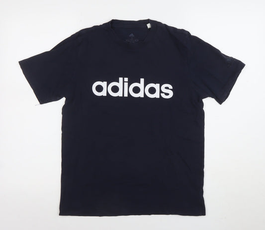 Adidas Men's Blue Small Logo Graphic Short Sleeve T-Shirt