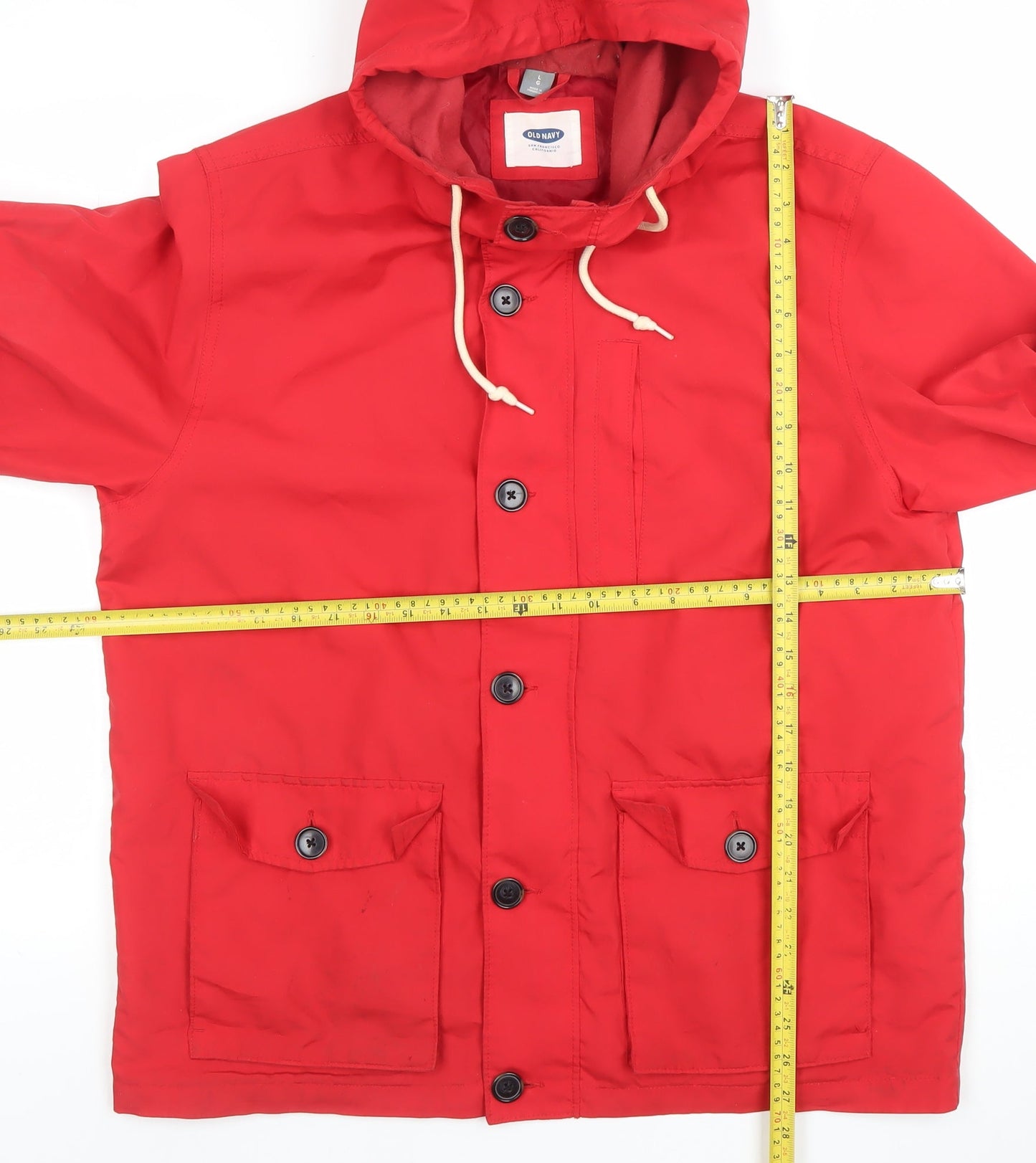 Old Navy Womens Red Hooded Parka Jacket Size L Cotton Blend Casual