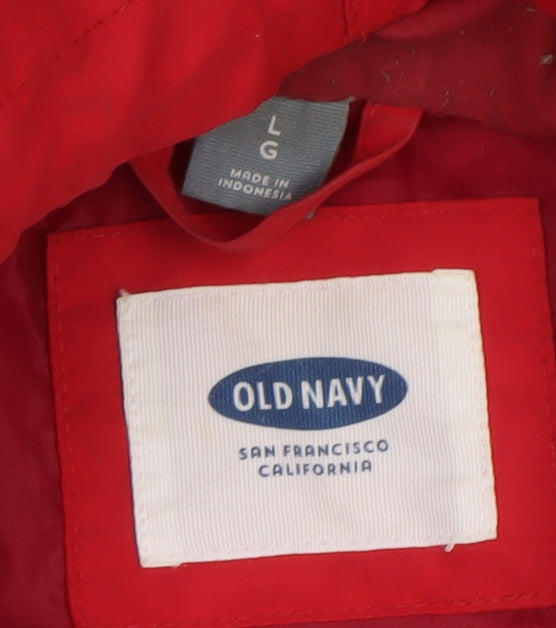 Old Navy Womens Red Hooded Parka Jacket Size L Cotton Blend Casual