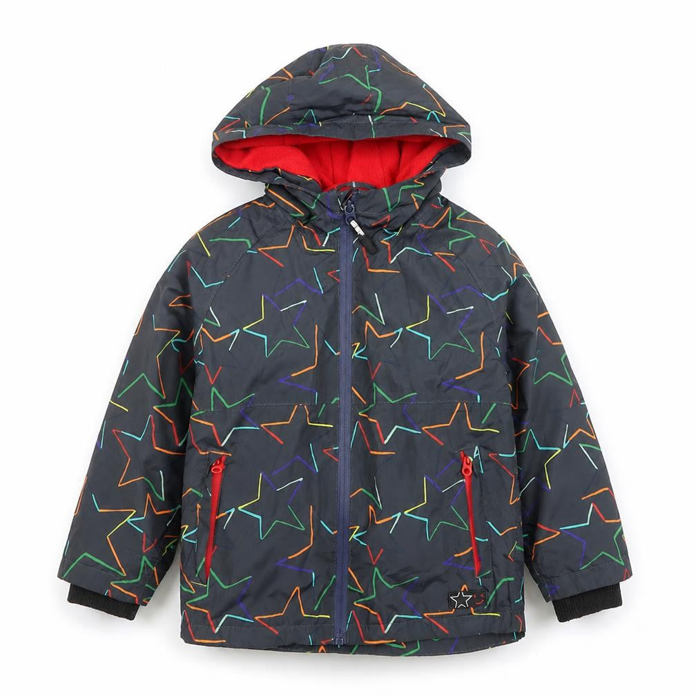 Front view of Next boys’ black star print hooded puffer jacket 4-5 years