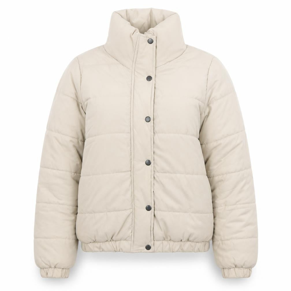 Boohoo Women's Beige Puffer Jacket Size 8 Quilted Winter Coat