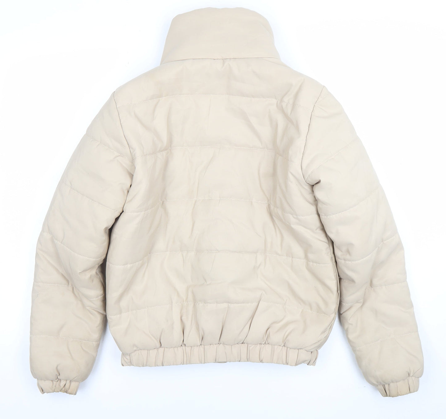 Boohoo Women's Beige Puffer Jacket Size 8 Quilted Winter Coat