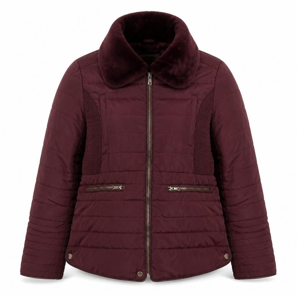 Ci Sono Womens Red XL Puffer Jacket Faux Fur Collar Winter Coat