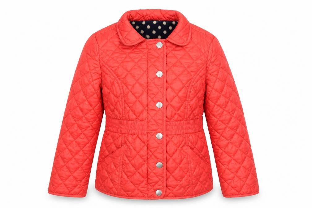 Front view of Next girls’ red quilted mid-length padded jacket 11-12 years