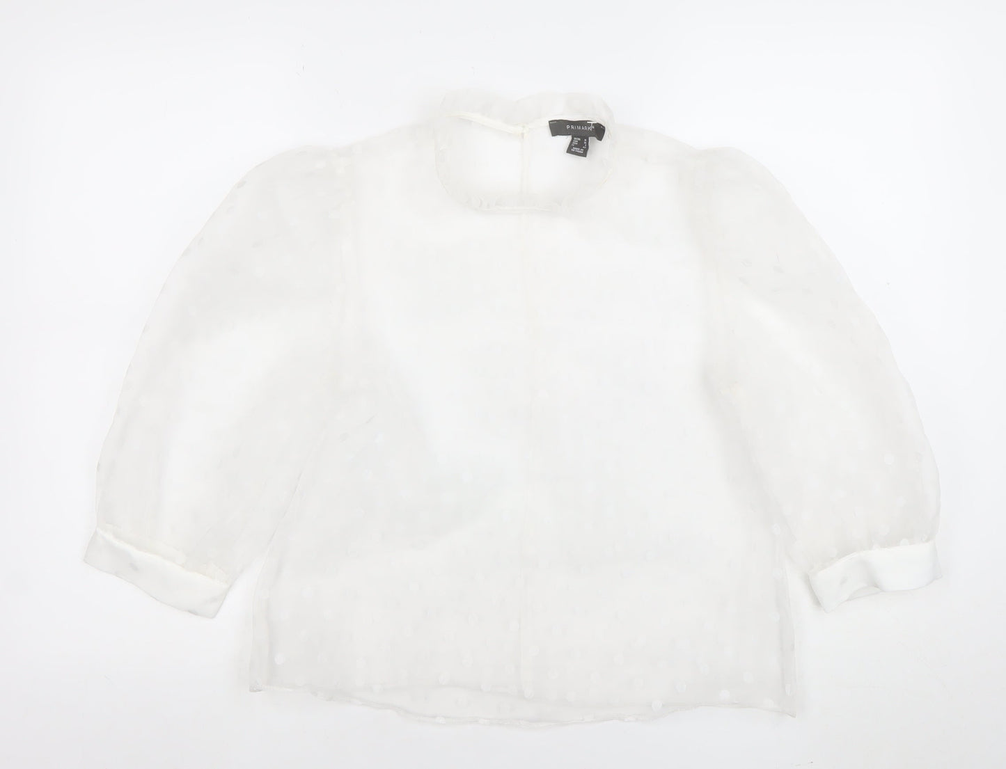 Primark Women's White Polka Dot Sheer Puff Sleeve Blouse Size 10