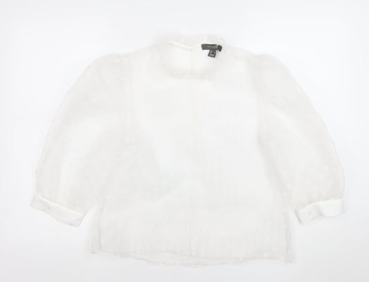 Primark Women's White Polka Dot Sheer Puff Sleeve Blouse Size 10