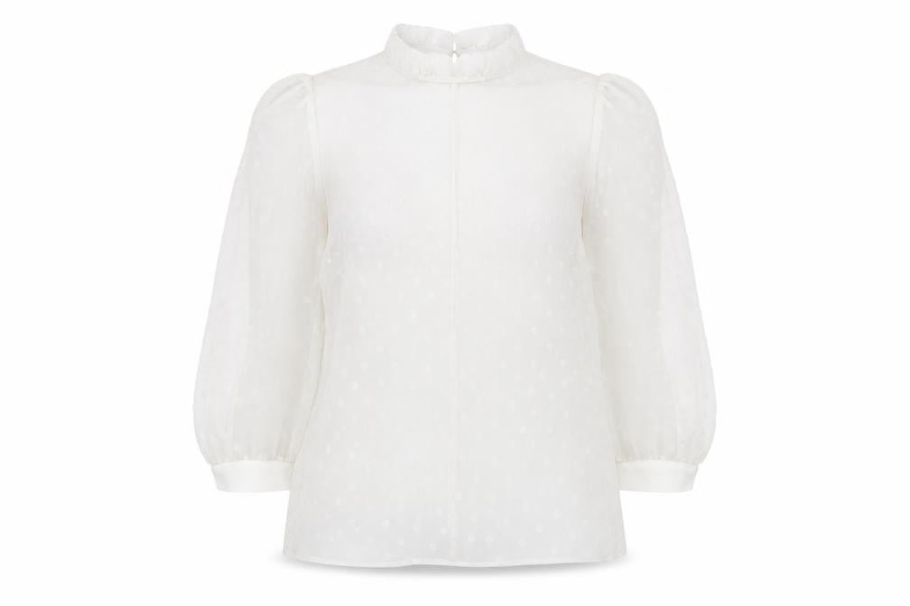 Primark Women's White Polka Dot Sheer Puff Sleeve Blouse Size 10