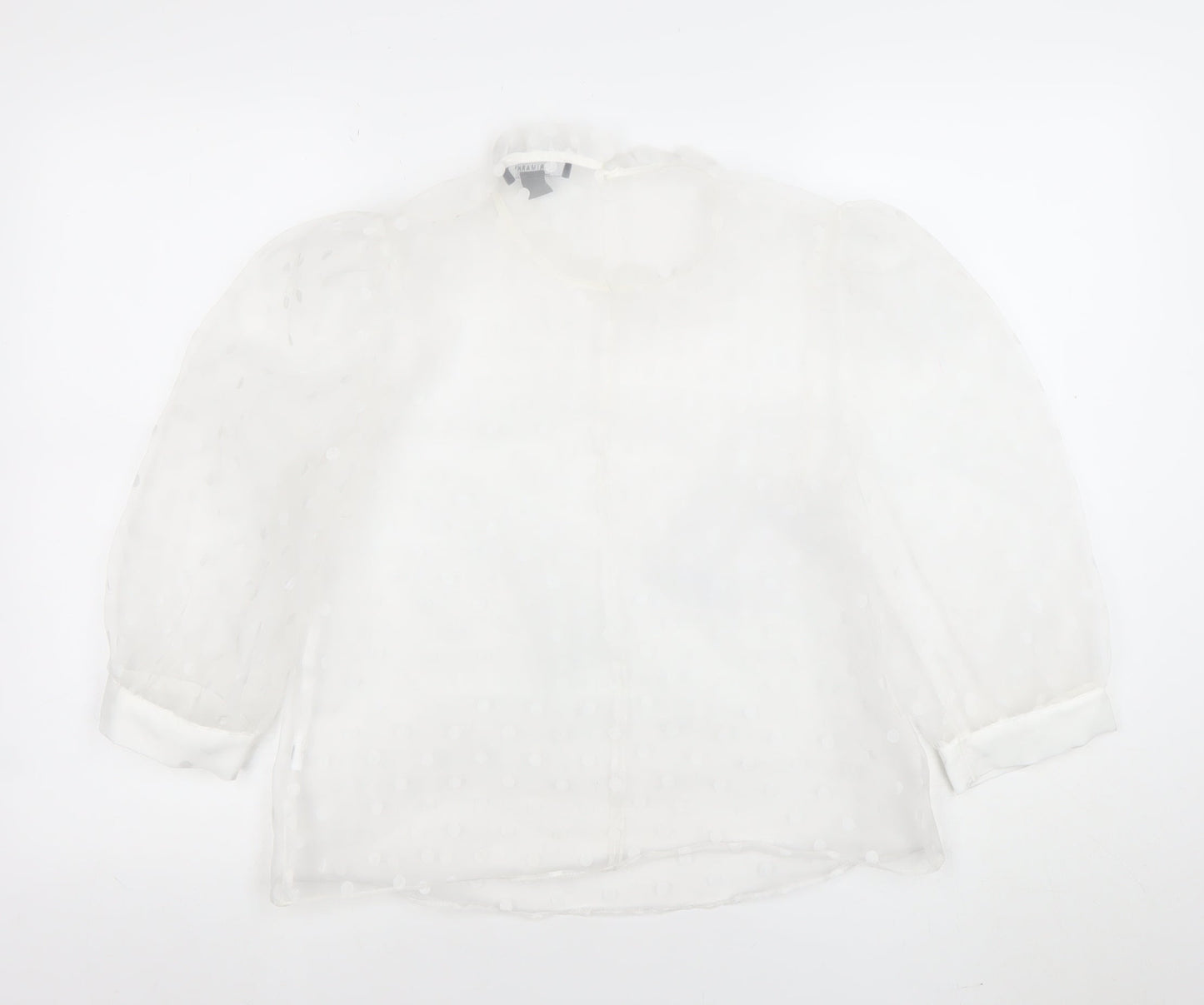 Primark Women's White Polka Dot Sheer Puff Sleeve Blouse Size 10