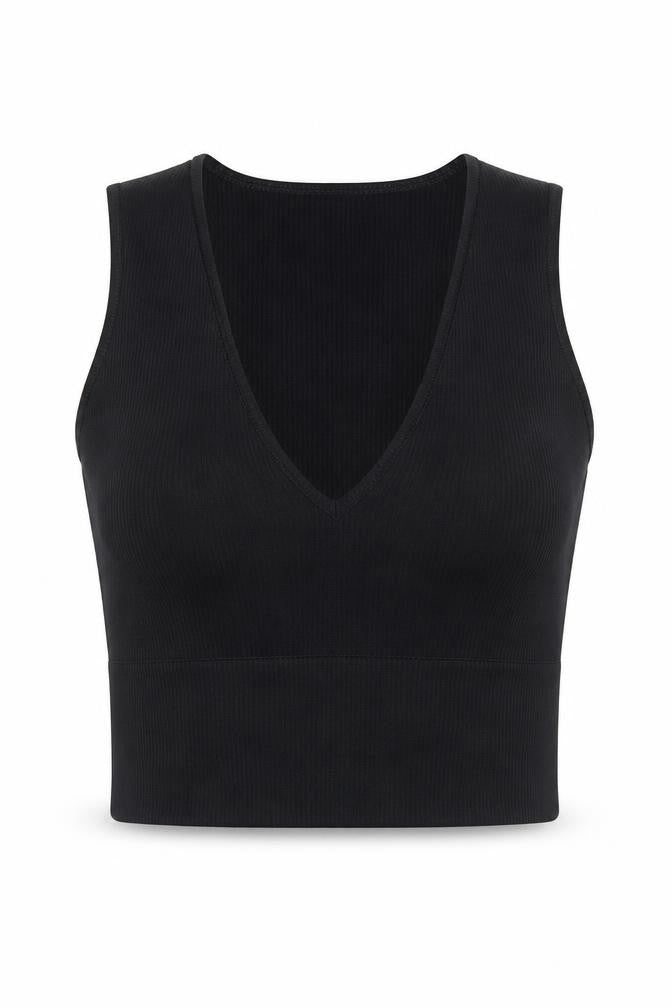 Front view of Urban Outfitters Women Black M Sports Bra Seamless Nylon Elastane