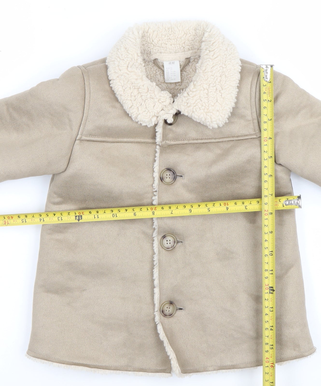 H&M Unisex Baby Beige Fleece Lined Button Coat 24 Months
