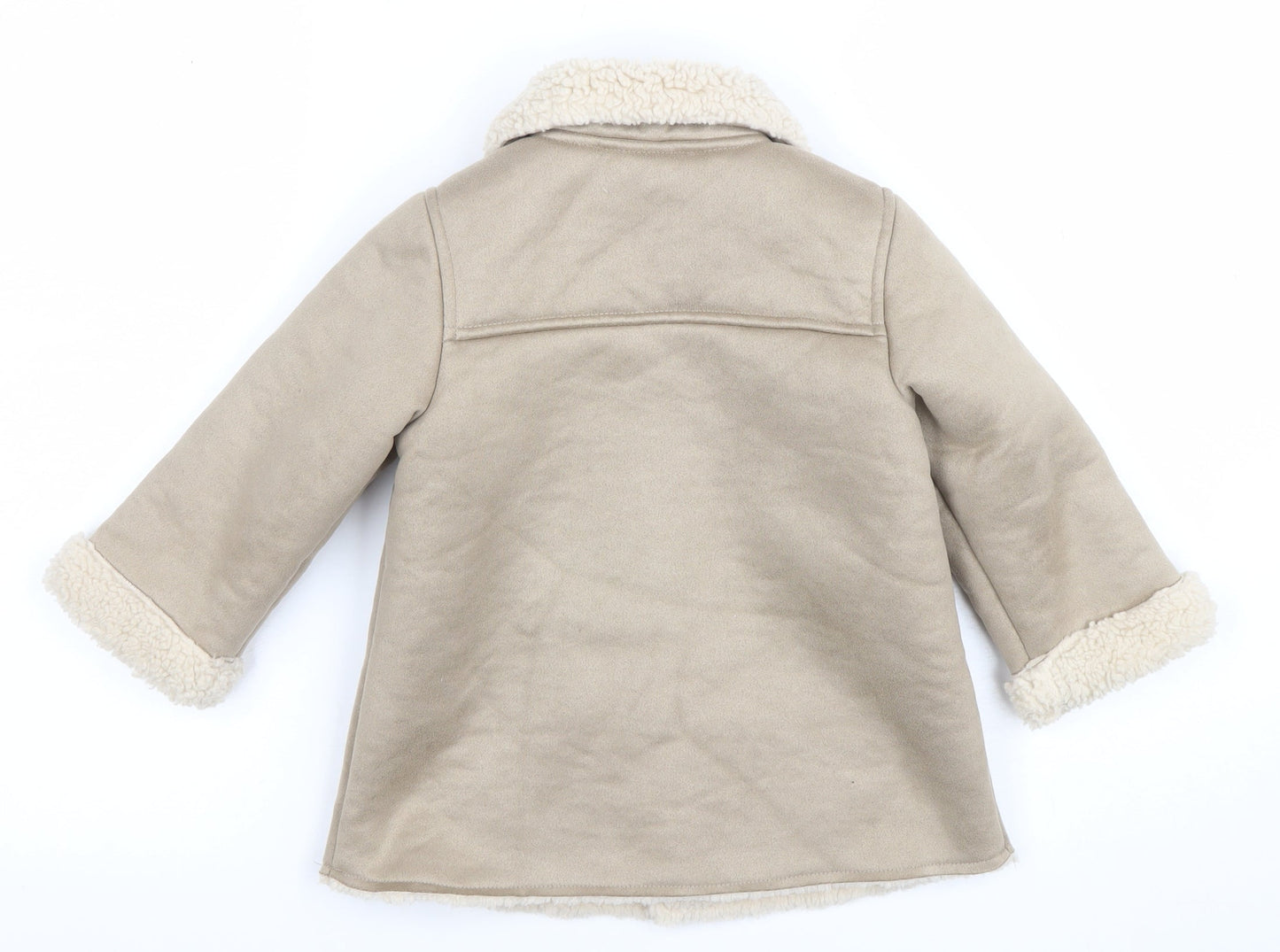 H&M Unisex Baby Beige Fleece Lined Button Coat 24 Months