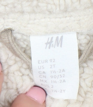H&M Unisex Baby Beige Fleece Lined Button Coat 24 Months