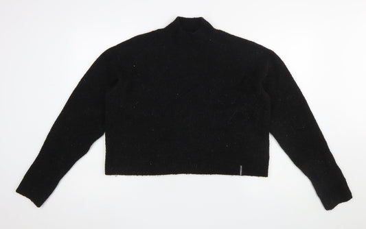 Superdry Womens Black Mock Neck Knit Pullover Jumper UK 8