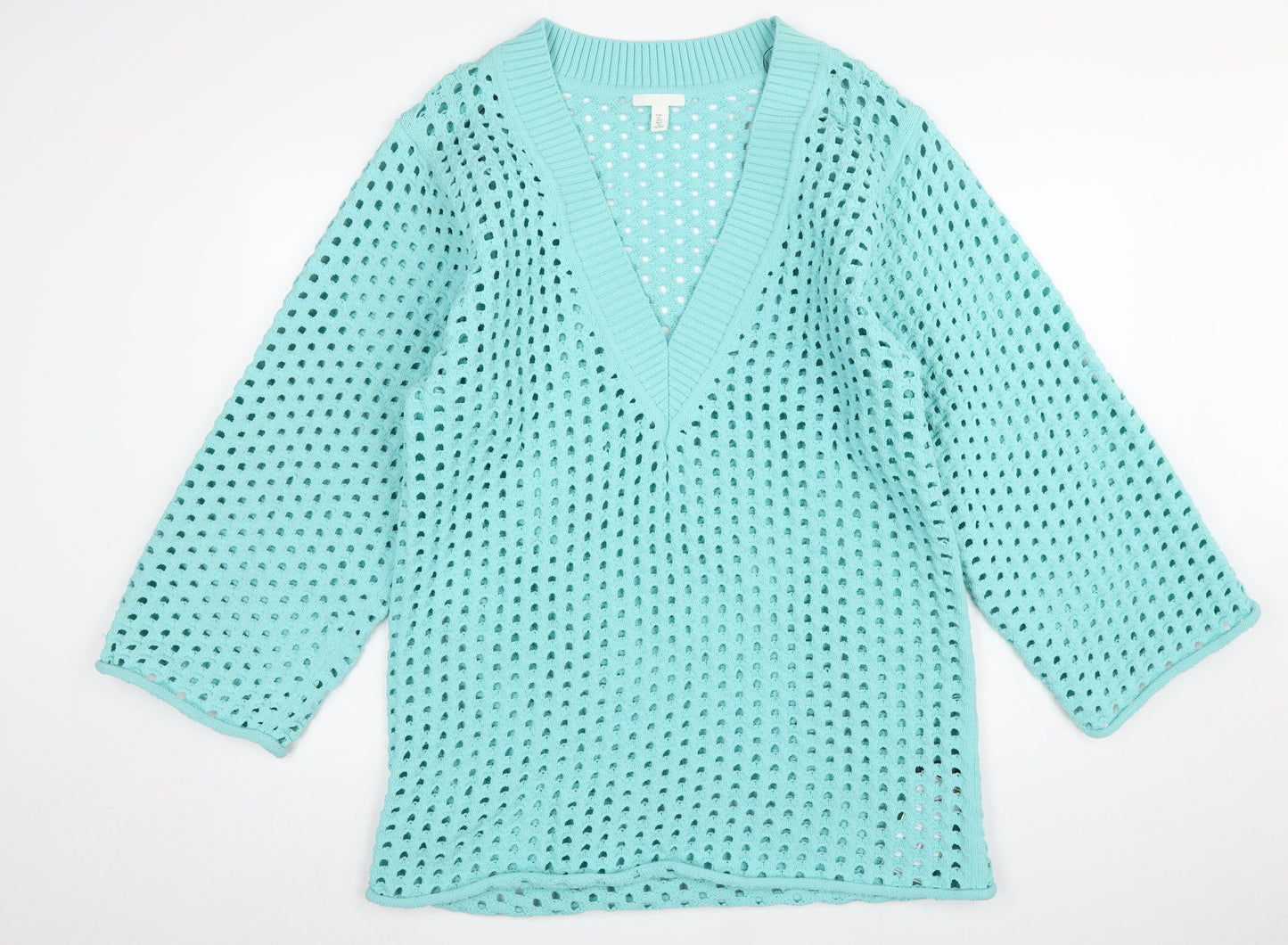 H&M Women’s Blue Open Knit V-Neck Pullover Jumper Size L