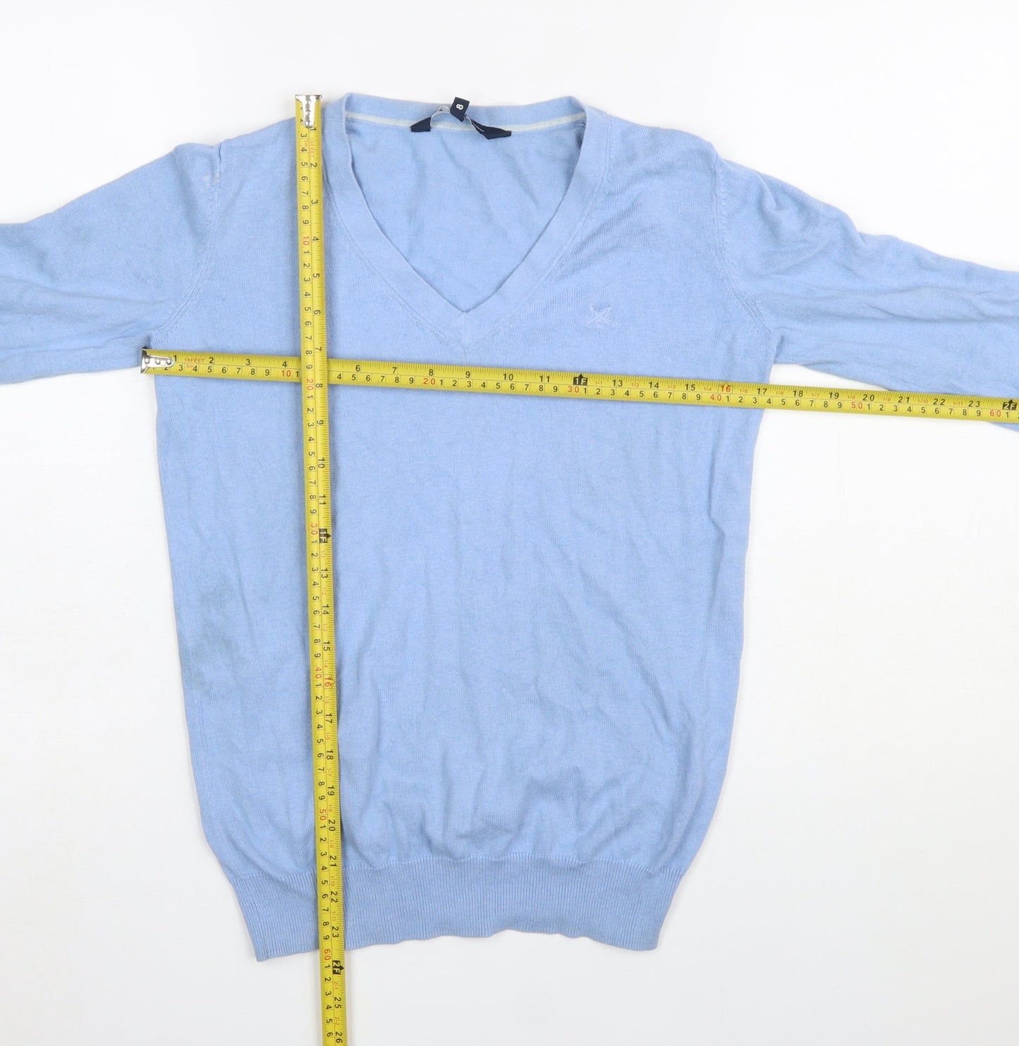 Crew Clothing Women’s Blue V-Neck Cotton Cashmere Jumper Size 8