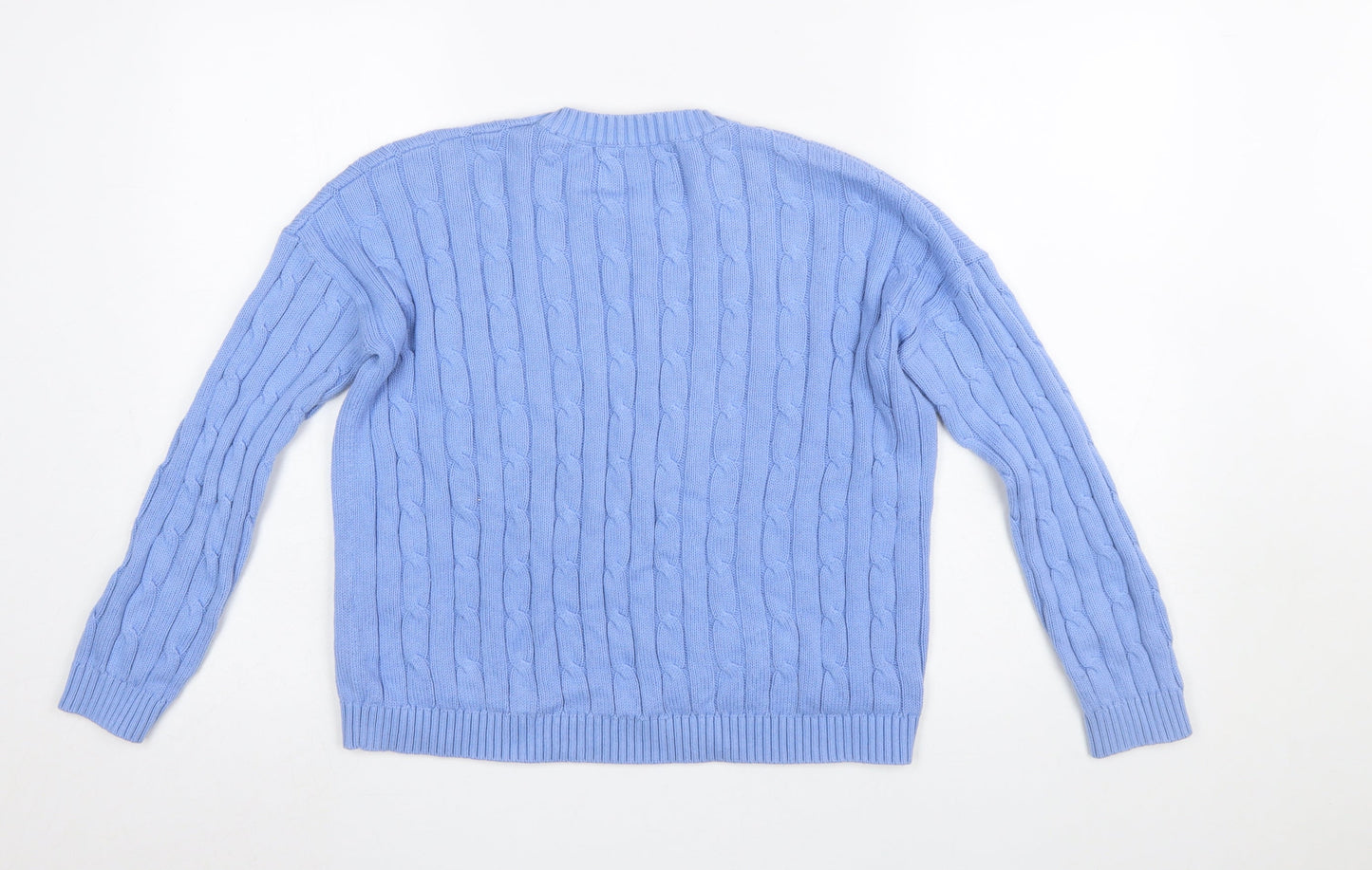 Superdry Women’s Blue Cable-Knit Cotton Crew Neck Jumper UK 6